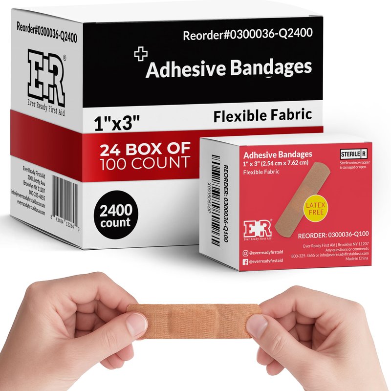 Fabric Adhesive Bandages 1” x 3” – Latex-Free Stretchy Strips with Non-Stick Pad for Wound Protection, Flexible Sterile First Aid Bandages – 600 Count (6 Boxes of 100)