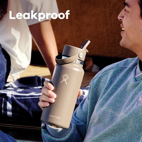 Hydro Flask Water Bottle - Insulated Stainless Steel with Wide Mouth Flex Straw Lid - 32 Oz Vapor Rose Gold