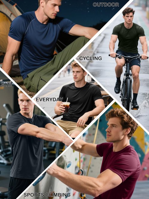 CuterzClub Mens Moisture Wicking Shirts 5 Pack Gym Casual Summer Quick Dry Fit Work Athletic Tee Running Out Fitted Short Sleeve Hiking Performance Elastic Lightweight (Multipack 14, 4XL)