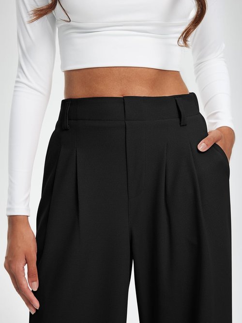 Libin Women's Wide Leg Pants - High Waisted Waffle Knit Casual Slacks with Pockets | 27"/29" Sizes