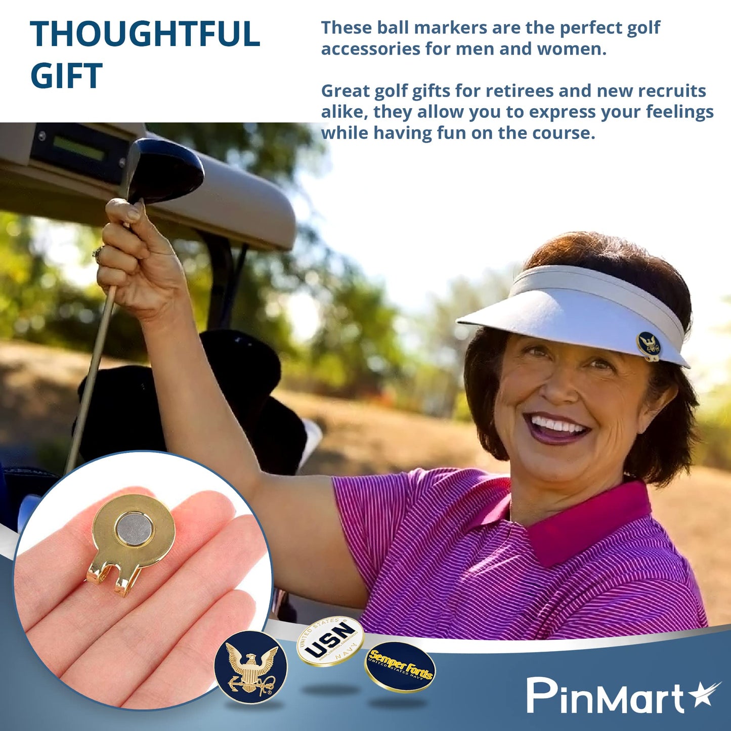 PinMart Officially Licensed United States Marine Corps Pack of 3 Magnetic Golf Ball Markers and Hat Clip - Golf Accessories for Men and Women - Ball Markers and Hat Clip with Magnet for Golf Hats
