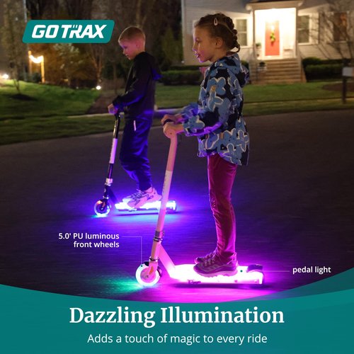 Gotrax Scout Pro Electric Scooter for Kids, Max 3 Mile Range, 6 Mph Speed by 80W Motor and Thumb Control, 5" Solid Wheels with Flash Wheel & Deck Lights, Max 110 Lbs Load for Boy & Girl Ages 4-7
