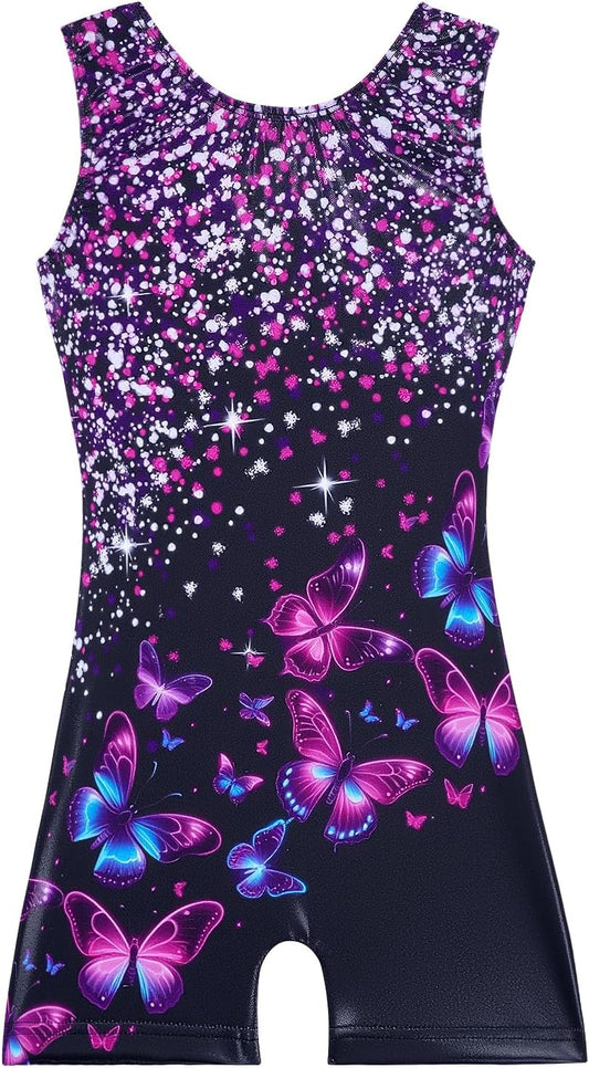 Skiennix Girls' Gymnastics Leotard - Shiny Mermaid Unicorn Design | Toddler Size in Rainbow Blue & Hot Pink