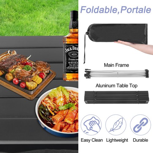 Grope Portable Camping Table Ultralight Aluminum Camp Table with Storage Bag,Beach Table for Sand with Carrying Bag,Prefect for Outdoor,Picnic,BBQ,Cooking,Festival (Black with Storage Bag-S)