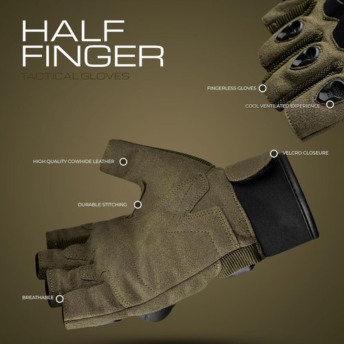 J.A.G. Tactical Gloves for Men - Fingerless Design with Hard Knuckle Protection | Ideal for Cycling, Airsoft & Hiking