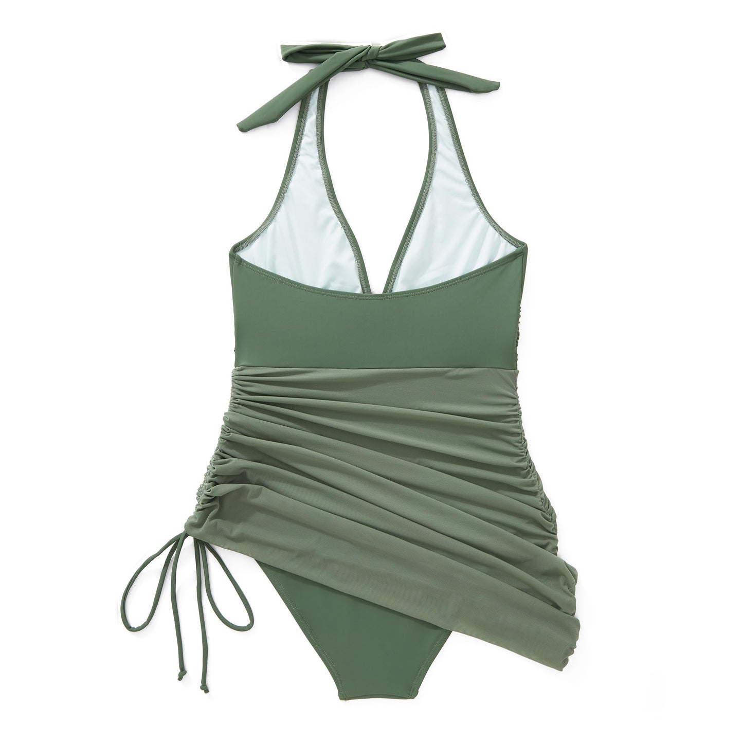 SUUKSESS Women Sexy One Piece Swimsuit Slimming Tummy Control Bathing Suit Halter Mesh Push Up Swim Dress (Army Green,Large)