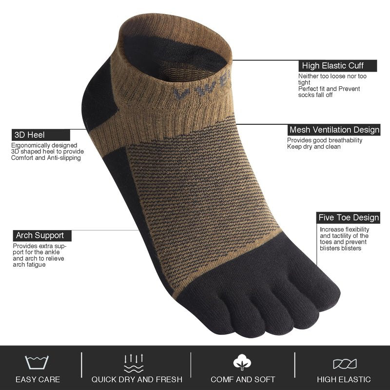 VWELL Toe Socks for Men Women Running Ankle Cotton Five Fingers Design Low Cut Athletic 4 Pairs Size 8-11