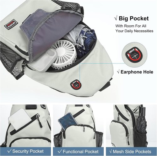 DTGN Convertible Sling Bag | Crossbody Backpack for Hiking & Travel - 8.5"x15" - White