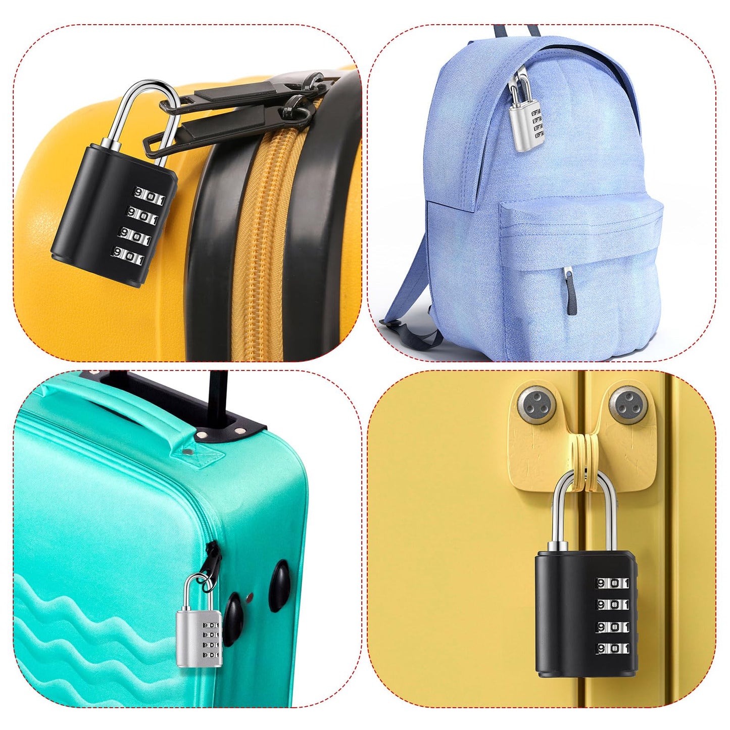 Kenning Combination Padlock 4 Digit Combination Lock with Keys Locker Resetable Security Outdoor Waterproof Lock for School Sports Gym Locker Employee Fence Case (Black Silver,30 Pcs)