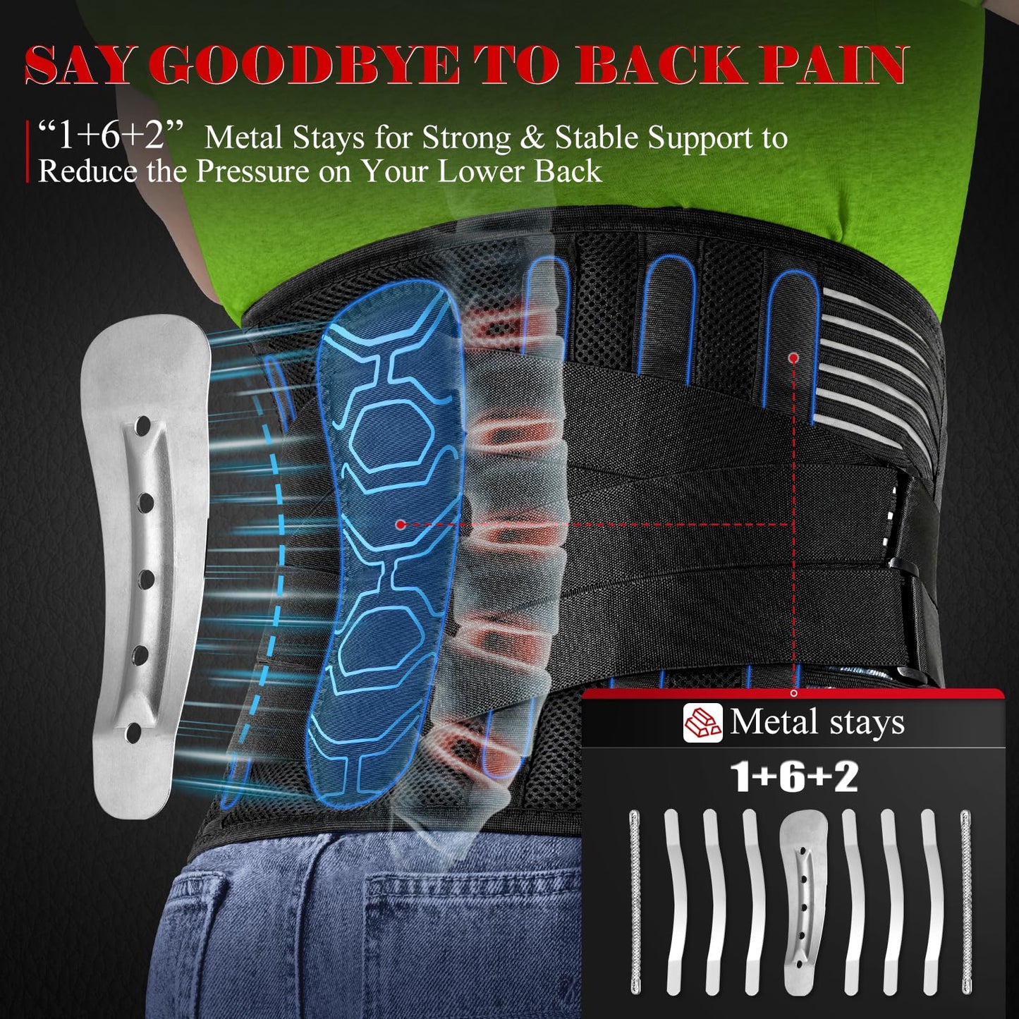 QIBODA Plus Size 2XL/3XL Back Brace with Bionic Lumbar Panel, Strong Back Support Belt for Heavy Lifting, Lumbar Support Belt for Men & Women Lower Back Pain Relief, Herniated Disc, Sciatica
