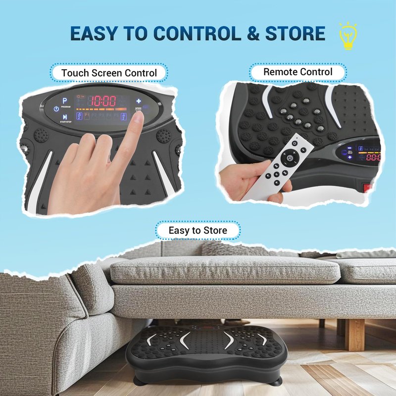 Mibest Vibration Plate Exercise Machine for Lymphatic Drainage & Weight Loss – Vibration Platform with Remote Control & Resistance Bands for Full Body Workout Fat Burn for Women & Men