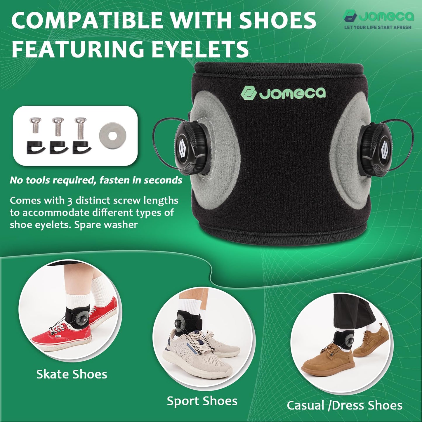 JOMECA AFO Foot Drop Brace Adjustable Tension with Dual-Dial Drop Foot Brace for Walking with Shoe Use with Shoes Featuring Eyelets (Medium, 1 Pack)