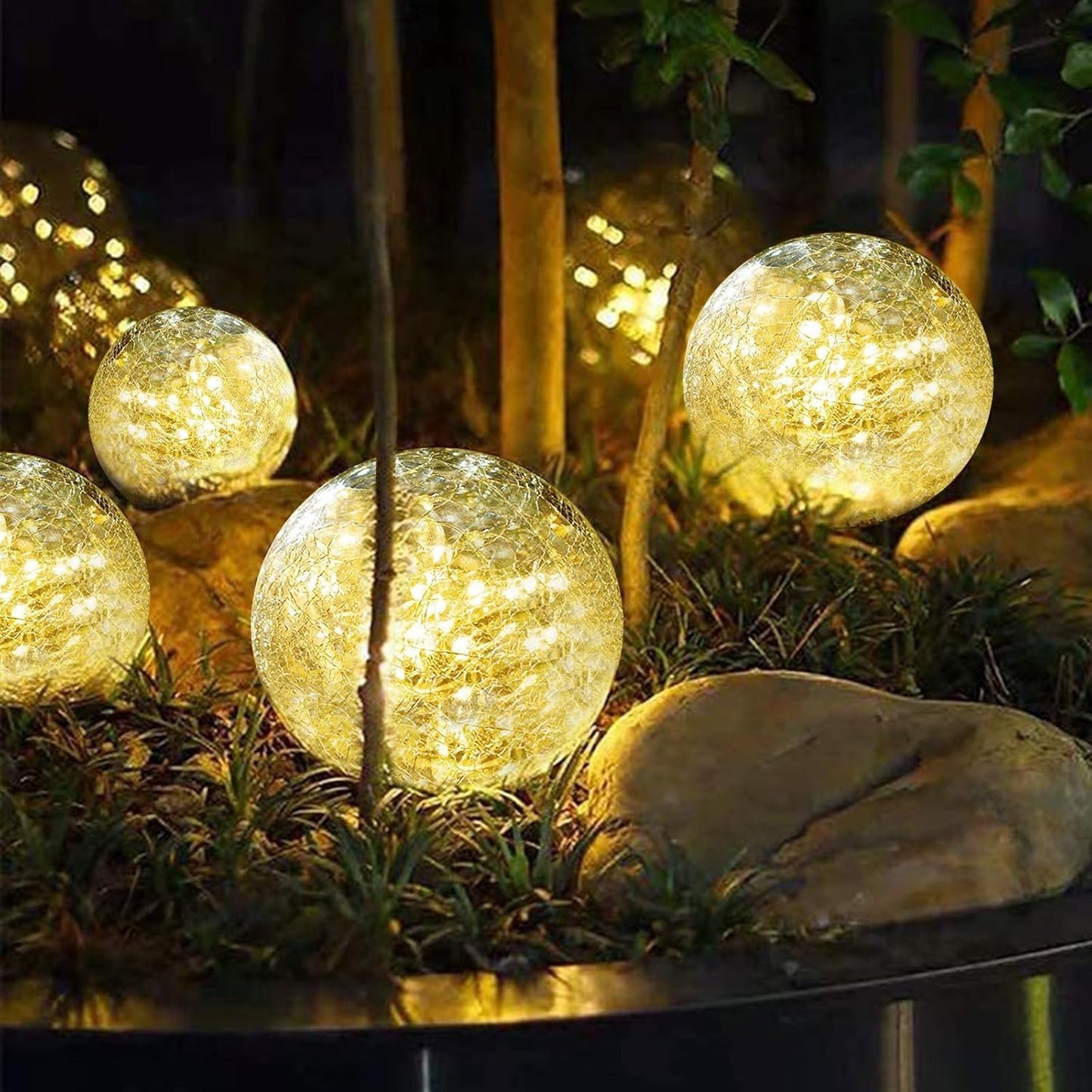 6 Pack Solar Garden Lights - Waterproof Cracked Glass Ball LED Decor for Pathway, Patio & Lawn (Warm White, 3.9")