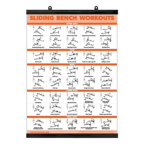 Palace Learning Sliding Bench Workout Poster - Compatible with Total Gym, Weider Ultimate Body Works - Incline Bench Exercise Chart [LIGHT] (LAMINATED WITH PLASTIC FRAME, 18” x 24”)