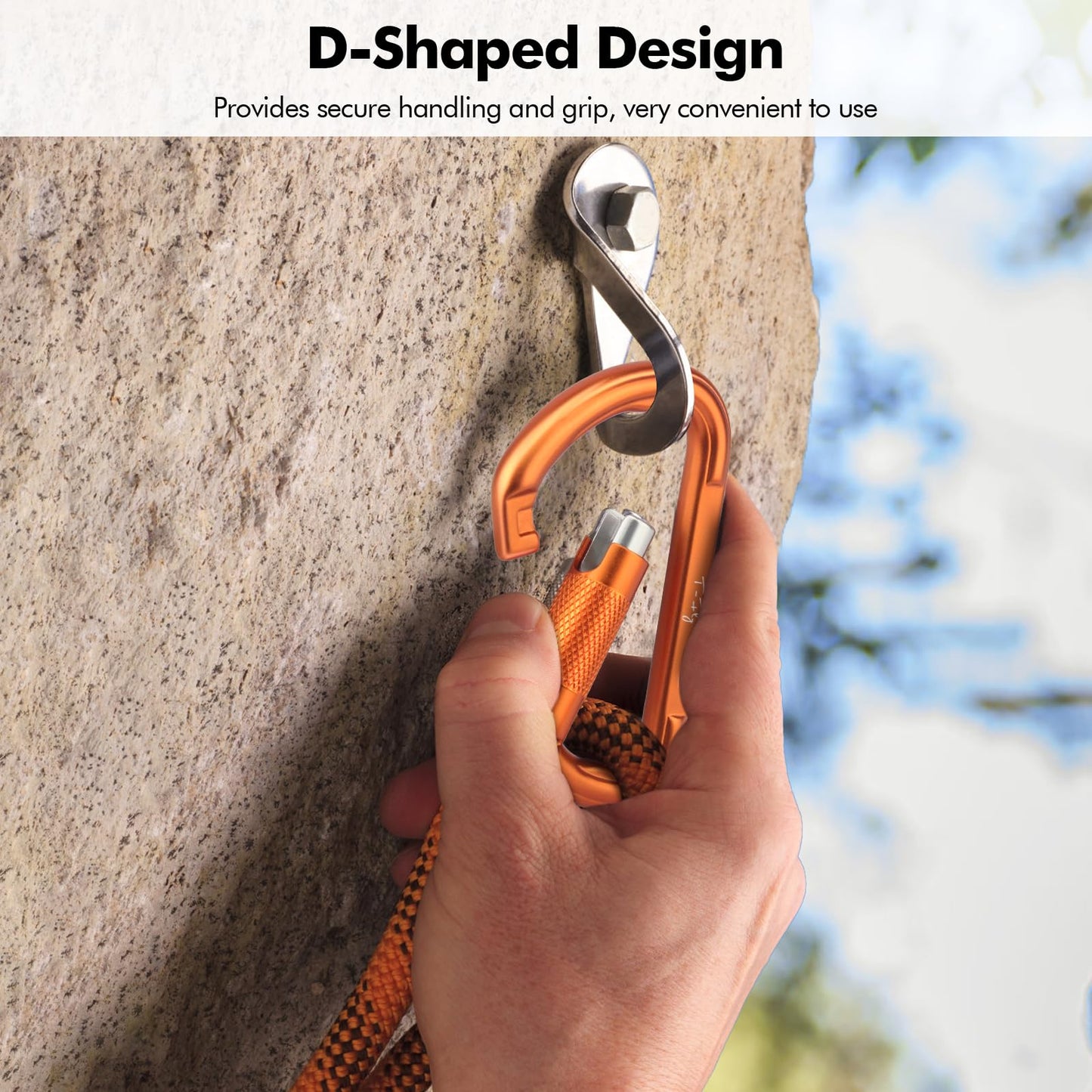 T-Fly Auto Locking Carabiner 27KN (6069 lbs), UIAA Certified 4.6" Heavy Duty Carabiner Clips for Climbing, Hammocks, Rappelling, Mountaineering (Orange)