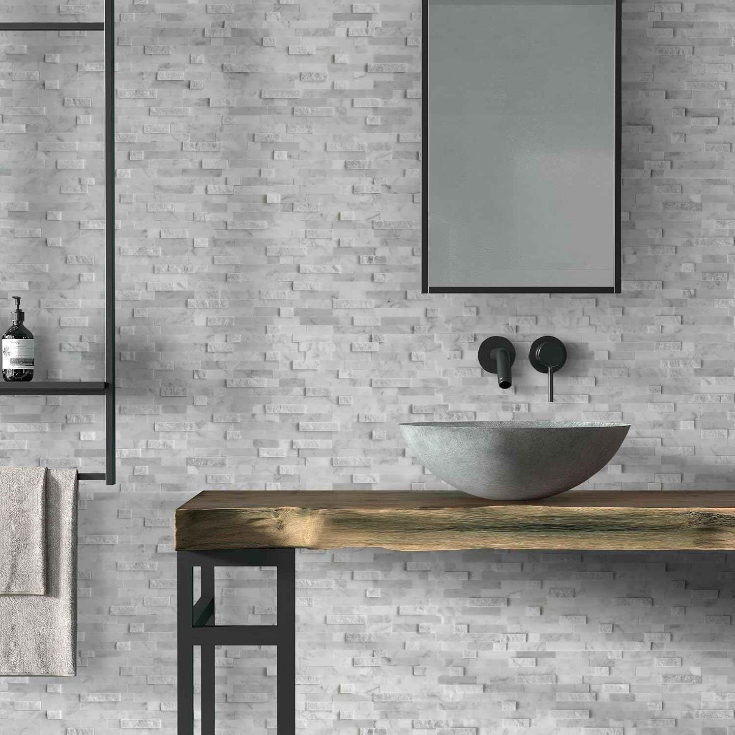 Peel and Stick 3D Stone Mosaic Tiles - 12x11" Self-Adhesive Backsplash for Kitchen & Bathroom - 5 Sheets, Mixed Tan