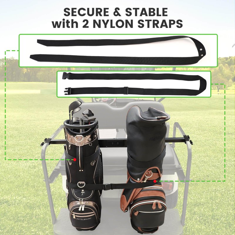 LEAPGOMAX No Drilling Golf Cart Bag Holder Fit for 2+2 Golf Cart Rear Seat with 1 Inch Square Tube, Universal Golf Cart Rear Seat Bag Holder Attachment Adjustable for EZGO Club Car Yamaha Golf Carts