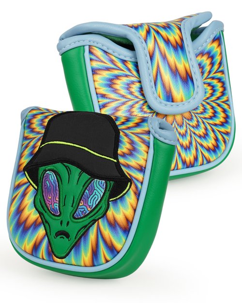 Big Teeth Golf Mallet Putter Cover, Golf Club Cover with Strong Magnetic Closure, PU Leather Waterproof Golf Square Mallet Putter Cover Alien Pattern, Gradient Effect