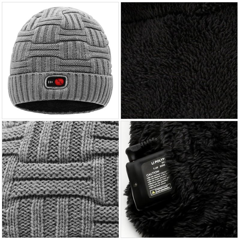 SVPRO Men Women Rechargeable Electric Heated Hat Winter Warm Hat Battery Heating Beanies with 3 Temperature Settings,Heated Beanie Skull Cap Hat Work Up to 3-7H Grey