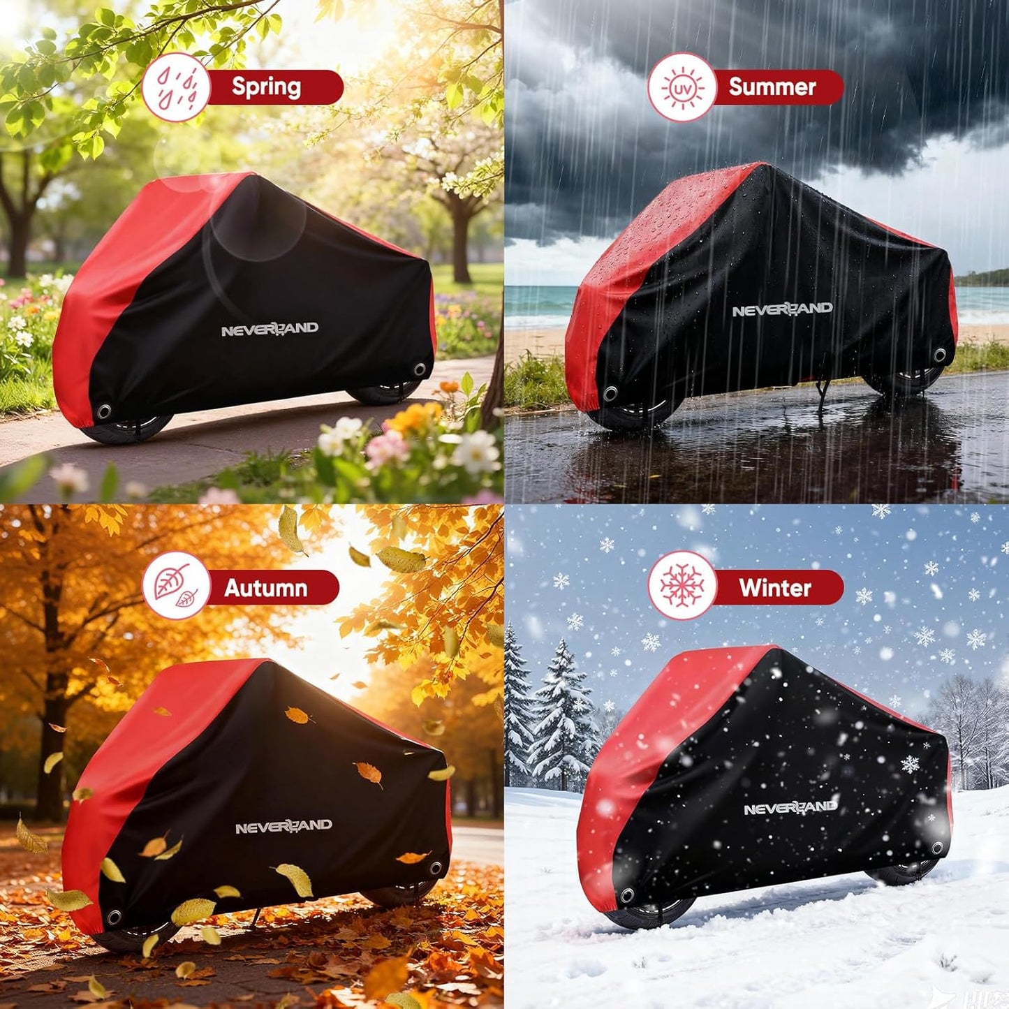Neverland Motorcycle Cover - Waterproof All-Season Heavy-Duty Protection | Fits Most Bikes Up to 86”