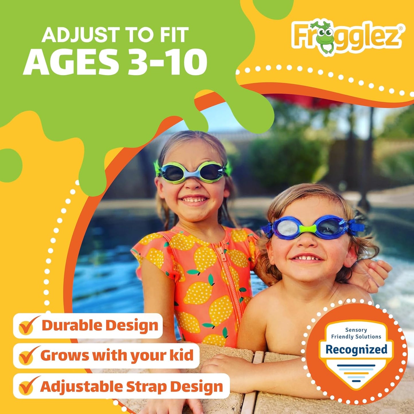 Frogglez Anti-Fog Swimming Goggles - Premium Pain-Free Strap for Kids Ages 3-10