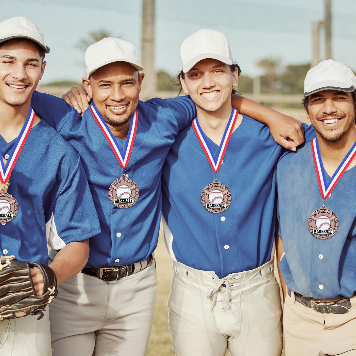 Remuuly 20 Packs Bronze Medals Bulk, 2'' Award Medals Team Participation Trophies with Red White and Blue Striped Ribbon for Competitions Celebration Prizes Gift Sports Party Favor (Baseball)