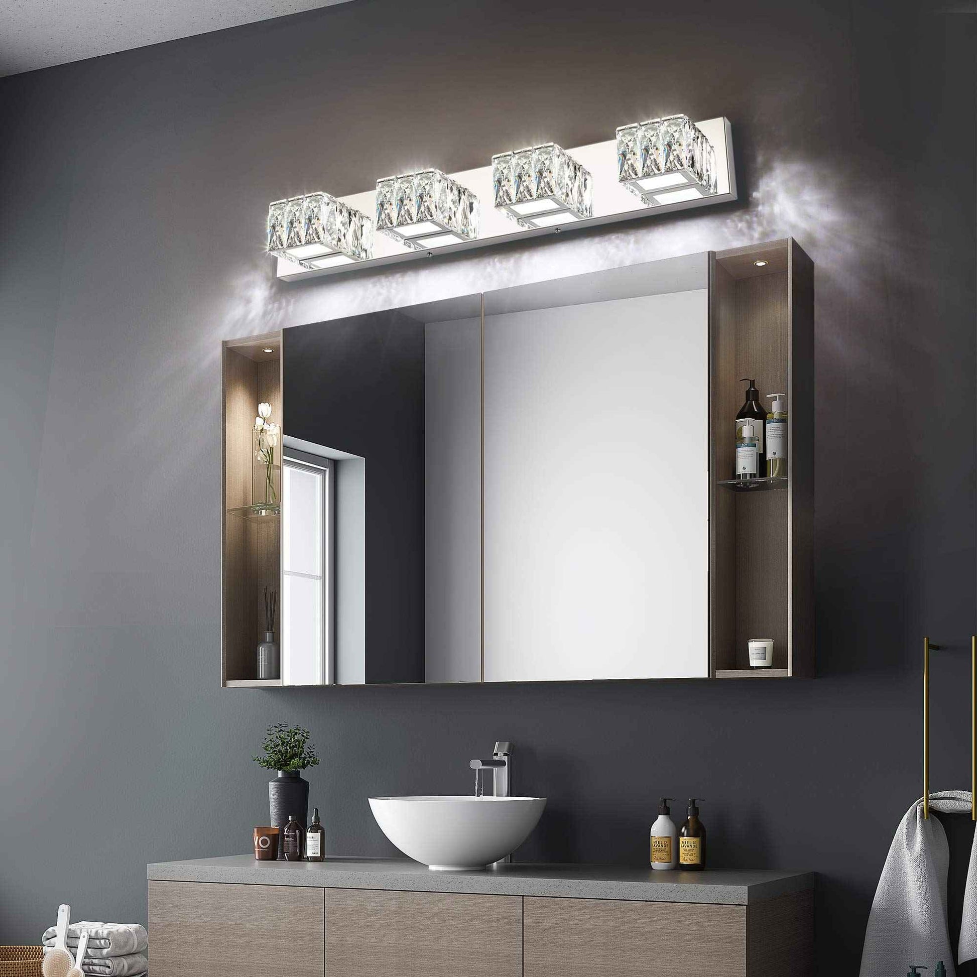 ZUZITO 4 Light Bathroom Vanity Light - Crystal Modern LED Vanity Lights Bar - Chrome Bath Lighting Fixtures Over Mirro