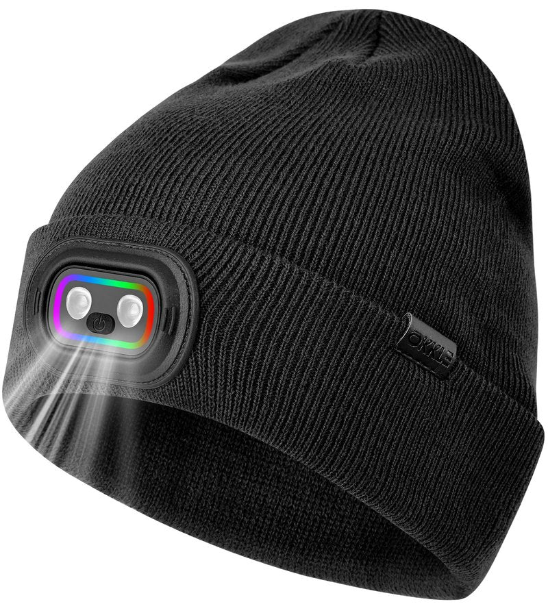 OKKLE Beanie with Headlamp Beanie with Light LED Winter Stocking Cap Knit Hats for Men Women Black