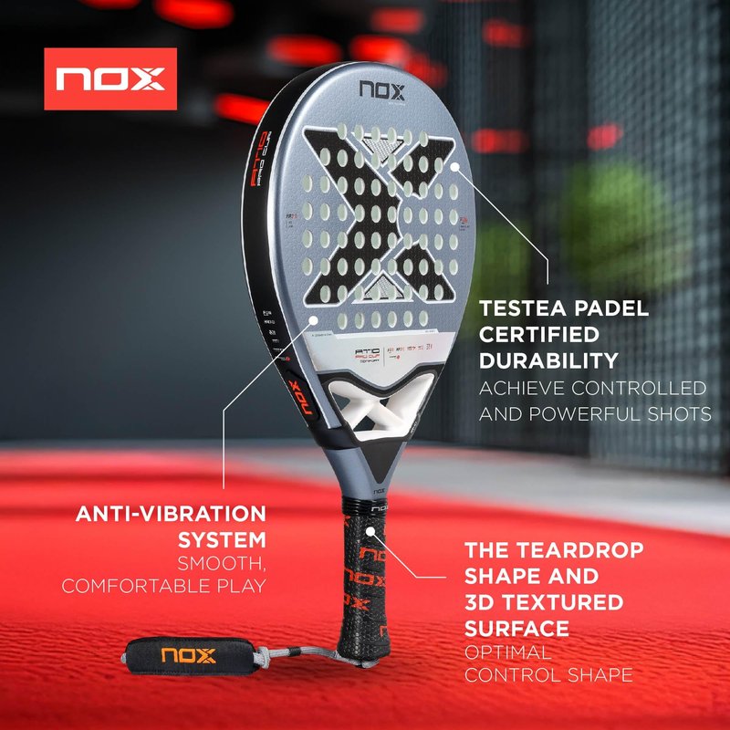 Padel Racket AT10 Pro Cup Comfort by Agustin Tapia 2025 | PRO Series Teardrop Racket | Smartstrap Technology | HR3 Core Fiber Glass Silver Face | Premium Pala de Padel for Control & Durability