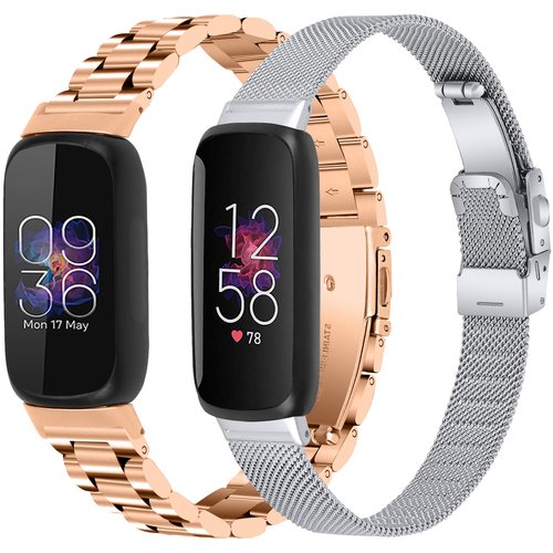 Metal Mesh Stainless Steel Loop Compatible with Fitbit Inspire 3 Watch Band for Women&Men Wristbands Bracelet Adjustable Band Strap Replacement Bands for Fitbit Inspire 3 Smartwatch (Silver&RoseGold)