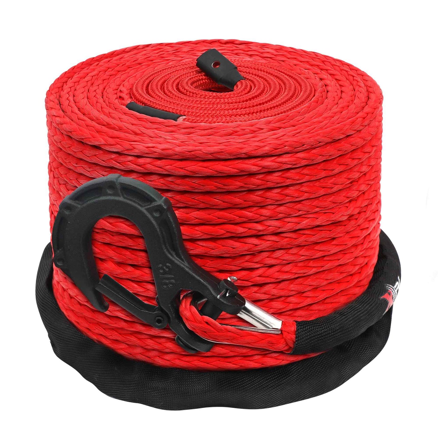 XPV 3/8" x 100ft Synthetic Winch Rope 23,809lbs Dyneema Winch Line Cable Rope with Hook and Sleeve Protection Red