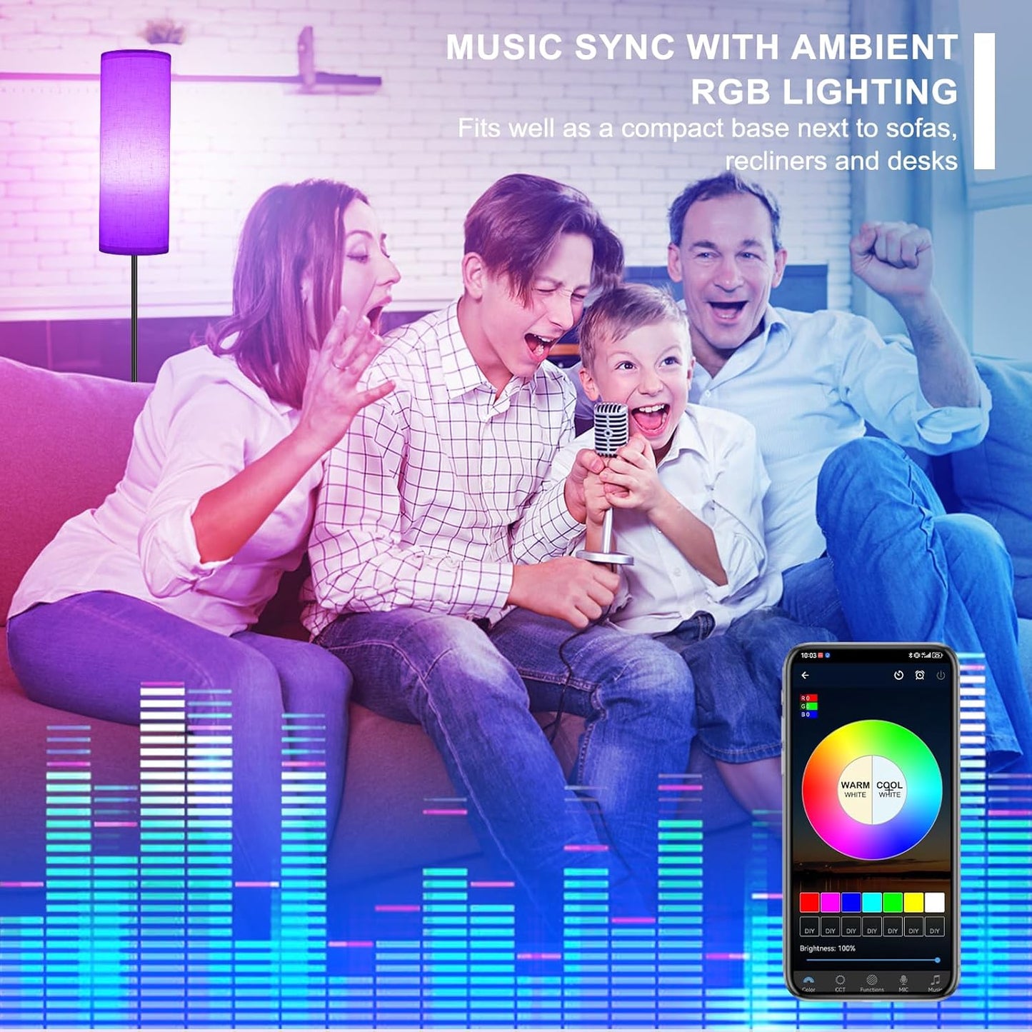 Modern Dimmable Floor Lamp with Remote - RGB Smart Bulb for Living Room, Bedroom & Office