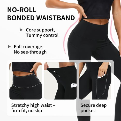High Waisted Buttery Soft Leggings for Women-Butt Lifting No Front Seam Tummy Control Workout Gym Yoga Pants with Pocket Black-M