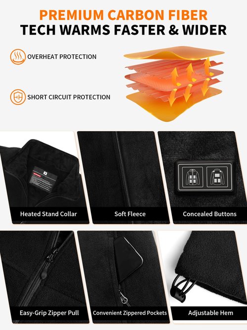 FrostVoyage Heated Fleece Jackets for Men Women with 18400mAh Battery Pack, 10 Heat Zones, Dual Control Hidden Button, Soft Electric Jackets for Winter Heated Fleece Jacket, L
