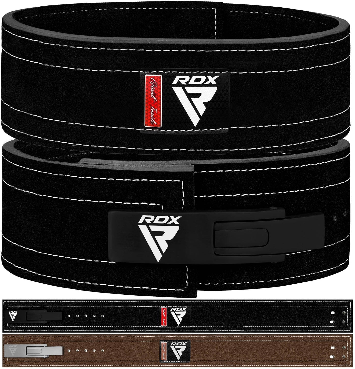 RDX Weight Lifting Belt Powerlifting, Approved By IPL and USPA, 10mm Thick 4" Leather Lumbar Back Support, Lever Buckle Gym Strength Training Equipment, Bodybuilding Deadlifts Squats Workout Men Women