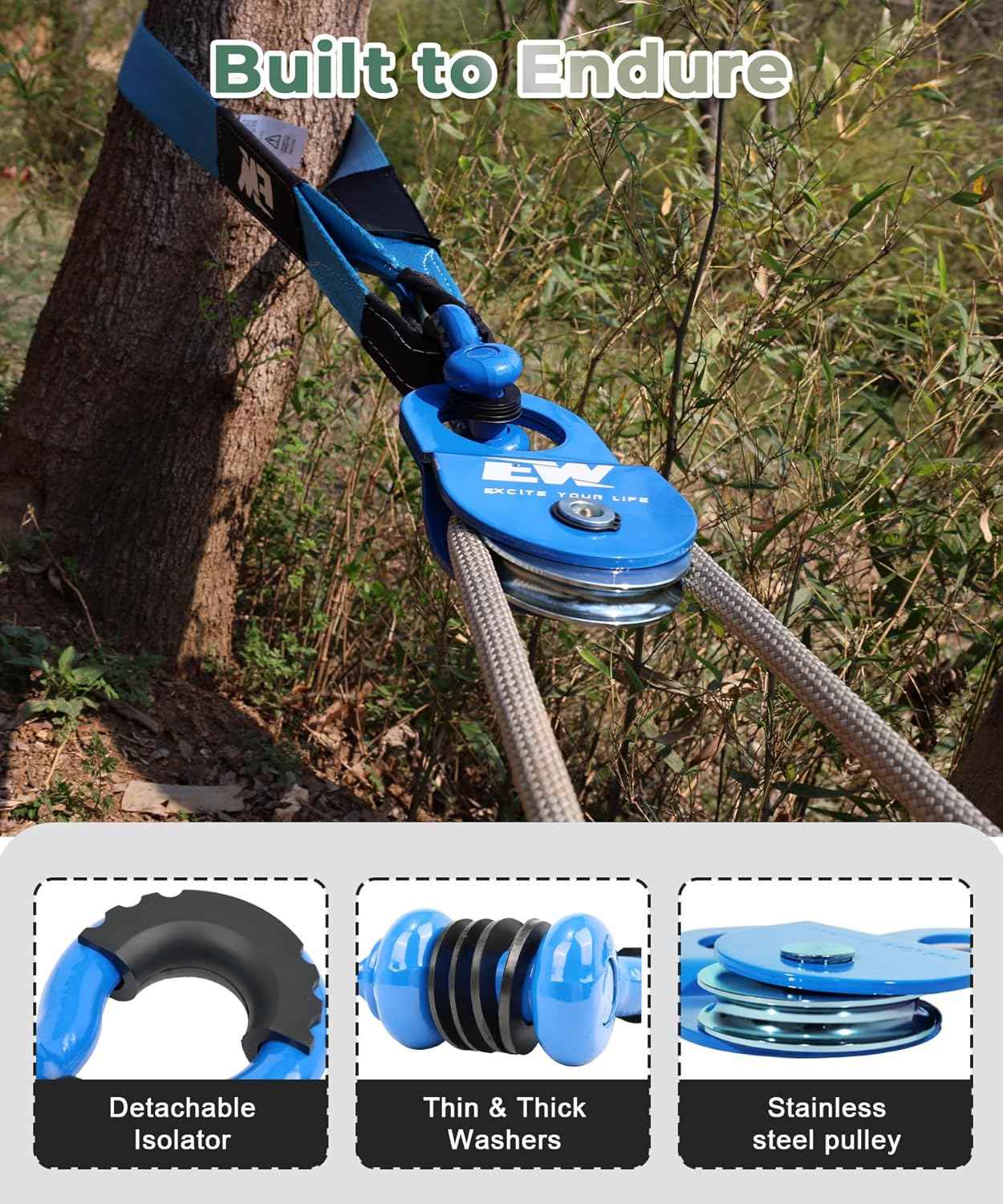 10-Ton Offroad Recovery Kit - Snatch Block Pulley, Tree Saver & D-Ring Shackles