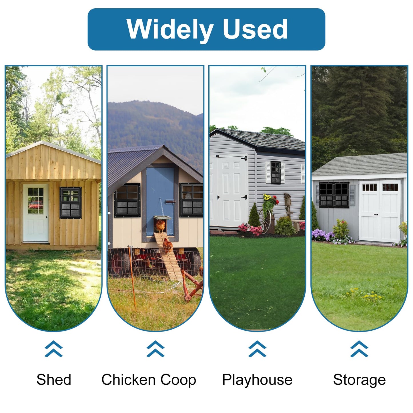 Ktondic 2 Pack Shed Window 14"X21" Black Flush Mount Household Windows with Tempered Glass and Fiberglass Screen for Shed Chicken Coop Playhouse and Garage