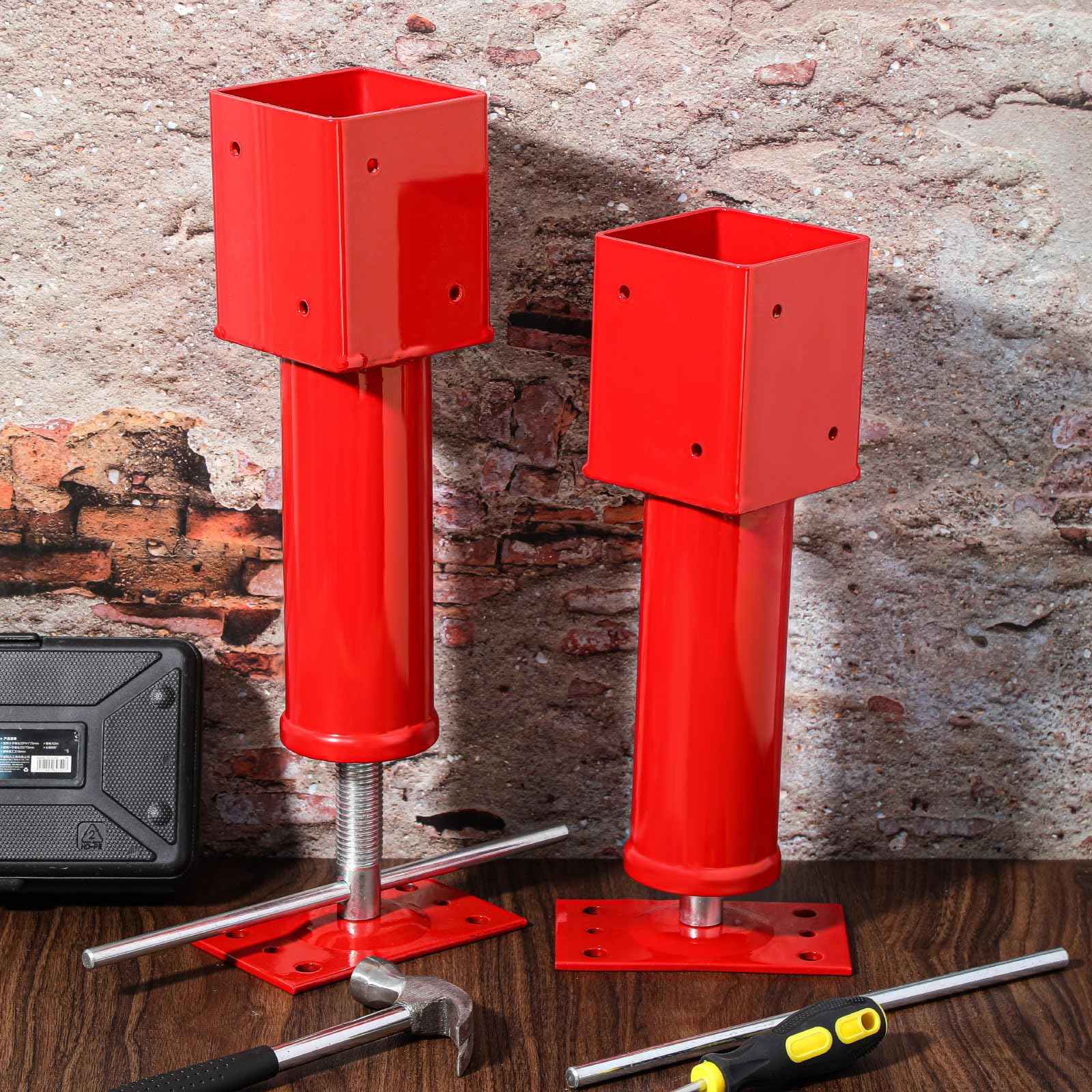 Lasnten 2 Pcs 4" x 4" Screw Jack Post 14.5" - 18.5" Height Range 24700 lbs Load Capacity Adjustable Temporary House Jacks for Leveling Flooring Basement Shore Beams Foundation Repair(Red)