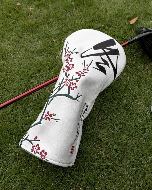 Plum Blossom Golf Head Covers, Floral Style Driver Headcover, Unique Design Driver Head Cover, Golf Club Covers Funny, PU Leather Advanced Embroidery with Soft Inner Lined for Most Brands - Winter