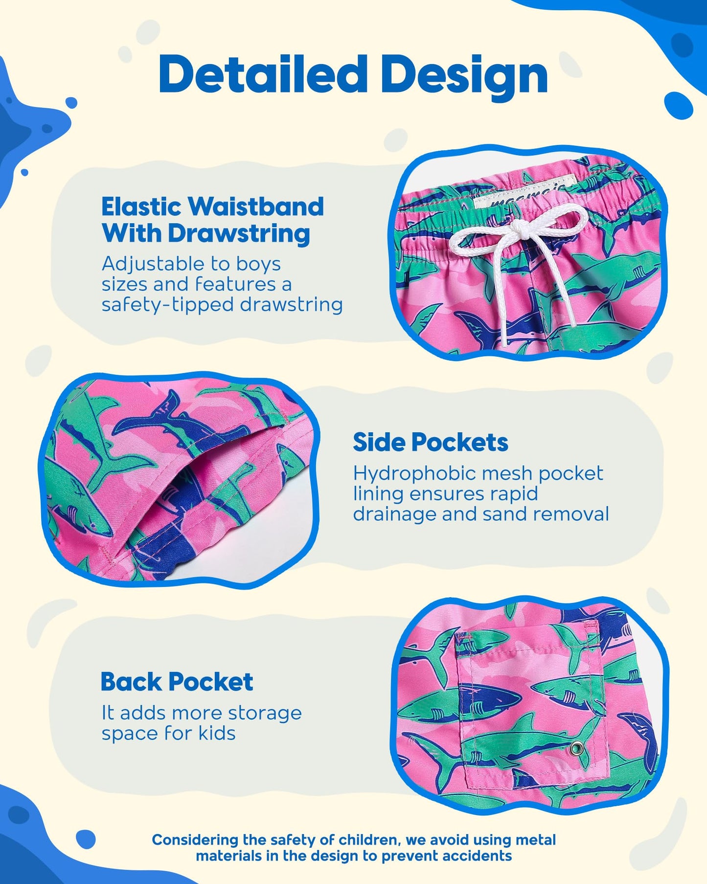 maamgic Boys Swim Trunks Toddler Swim Shorts Little Boys Bathing Suit Swimsuit Toddler Boy Swimwear,Pink Shark,5 T