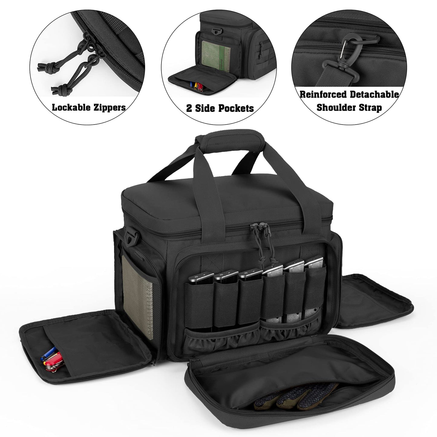 DSLEAF Tactical Gun Range Bag for 4 Handguns, Pistol Range Bag for Shooting