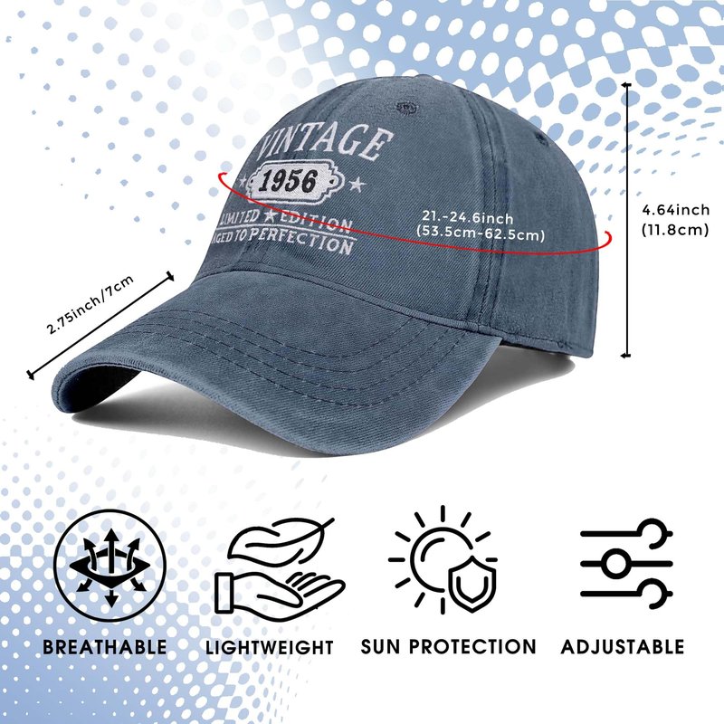 70th Birthday Gifts for Women Man Vintage 1956 Baseball Cap Meaningful Gifts Ideas Blue