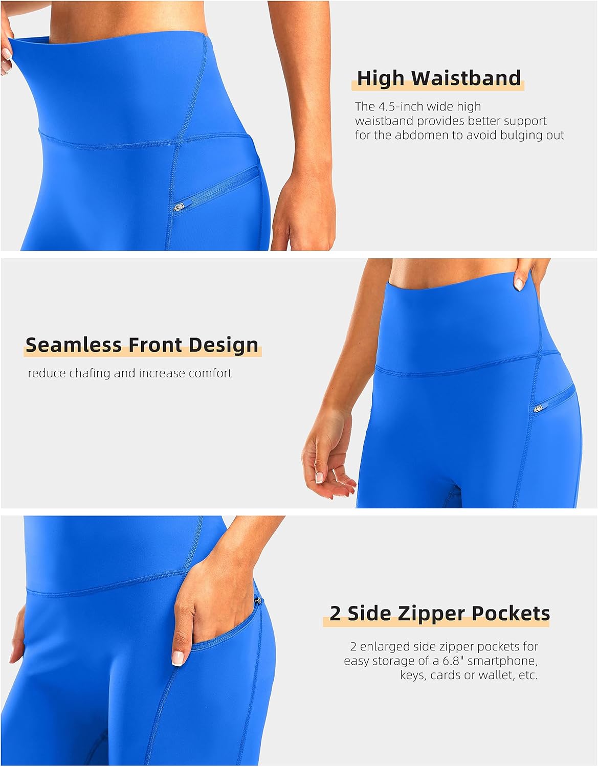 Bikewa Women's High Waisted Biker Shorts - Tummy Control Spandex with Zipper Pockets | 8" Length