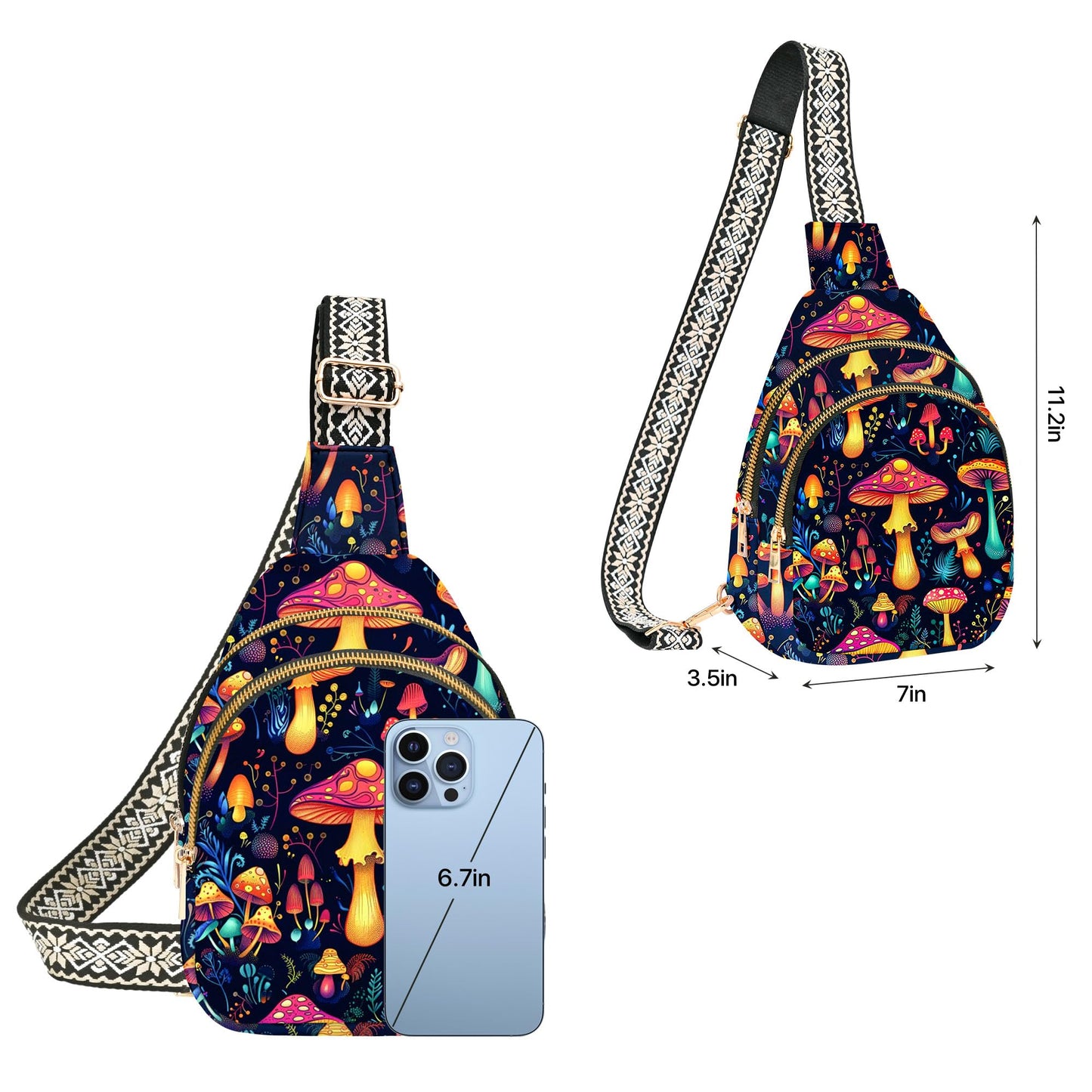 opshksog Mushroom Small Sling Bag for Women Leather Crossbody Bags Sling Backpack for Outdoor Travel