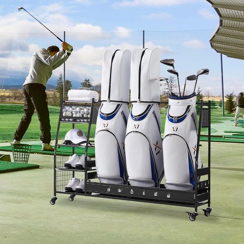 Lauren & Harold Golf Bag Organizer - Garage Storage Rack for 2 Golf Bags & Clubs | Durable and Space-Saving Design