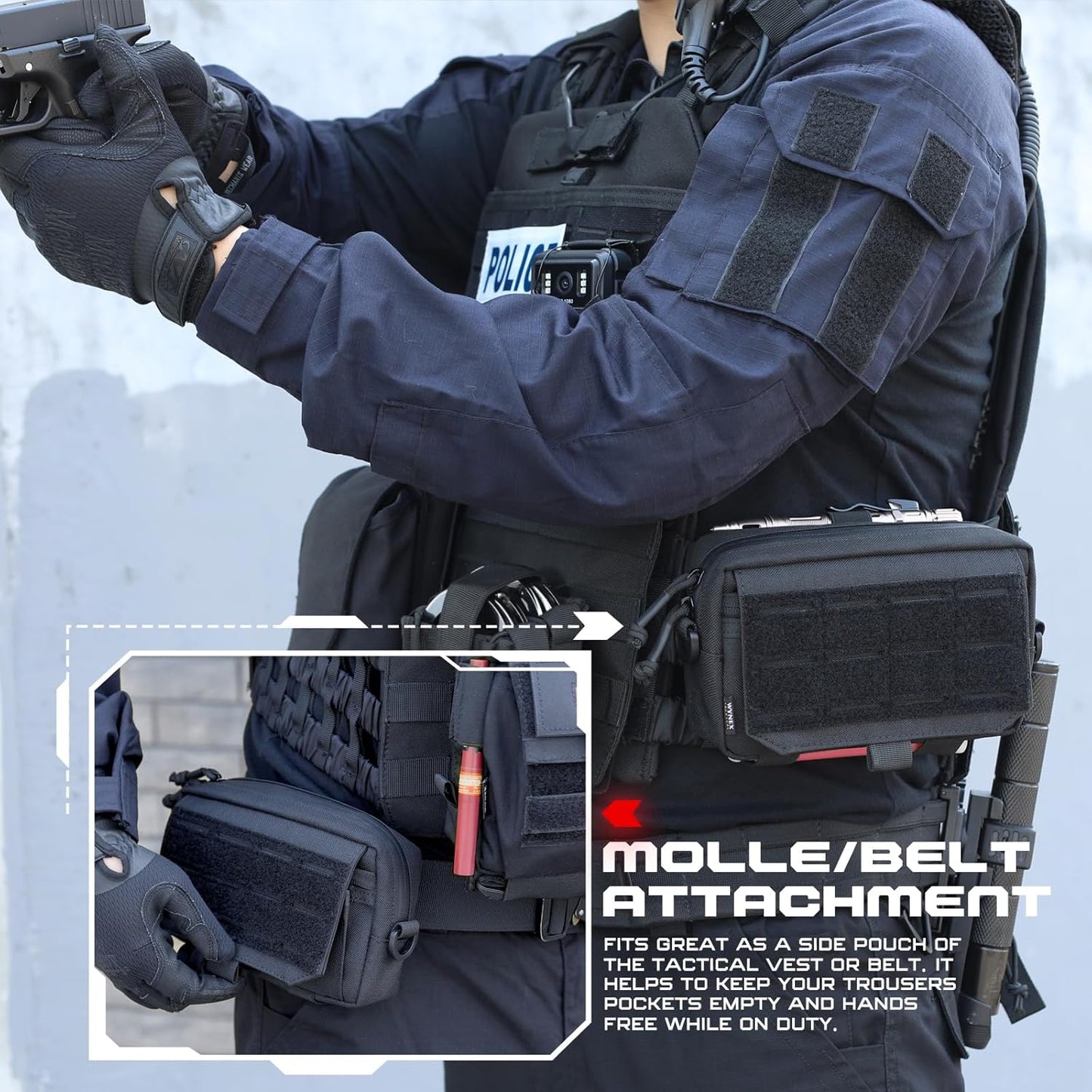 WYNEX Tactical Molle Admin Pouch - Utility EDC Bag with Laser Cut Design & American Flag Patch