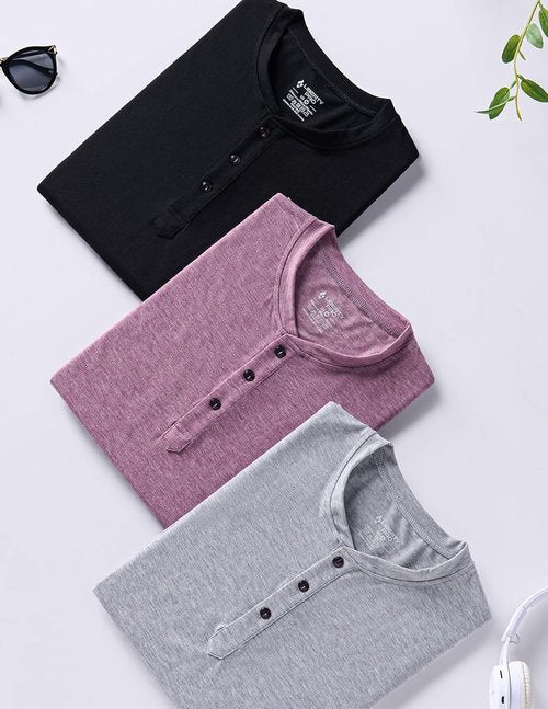 Liberty Pro Men's Casual Henley Shirts - Soft Stretch Tees for Ultimate Comfort | 3-Pack Relaxed Fit