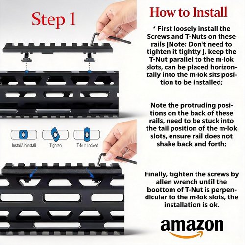Gotical Combo of (3-Slot & 5-Slot) MLOK Section Adapter Super Value Picatinny Section Adapter for 3-Slot and 5-Slot Rail, 8-Pack, Black