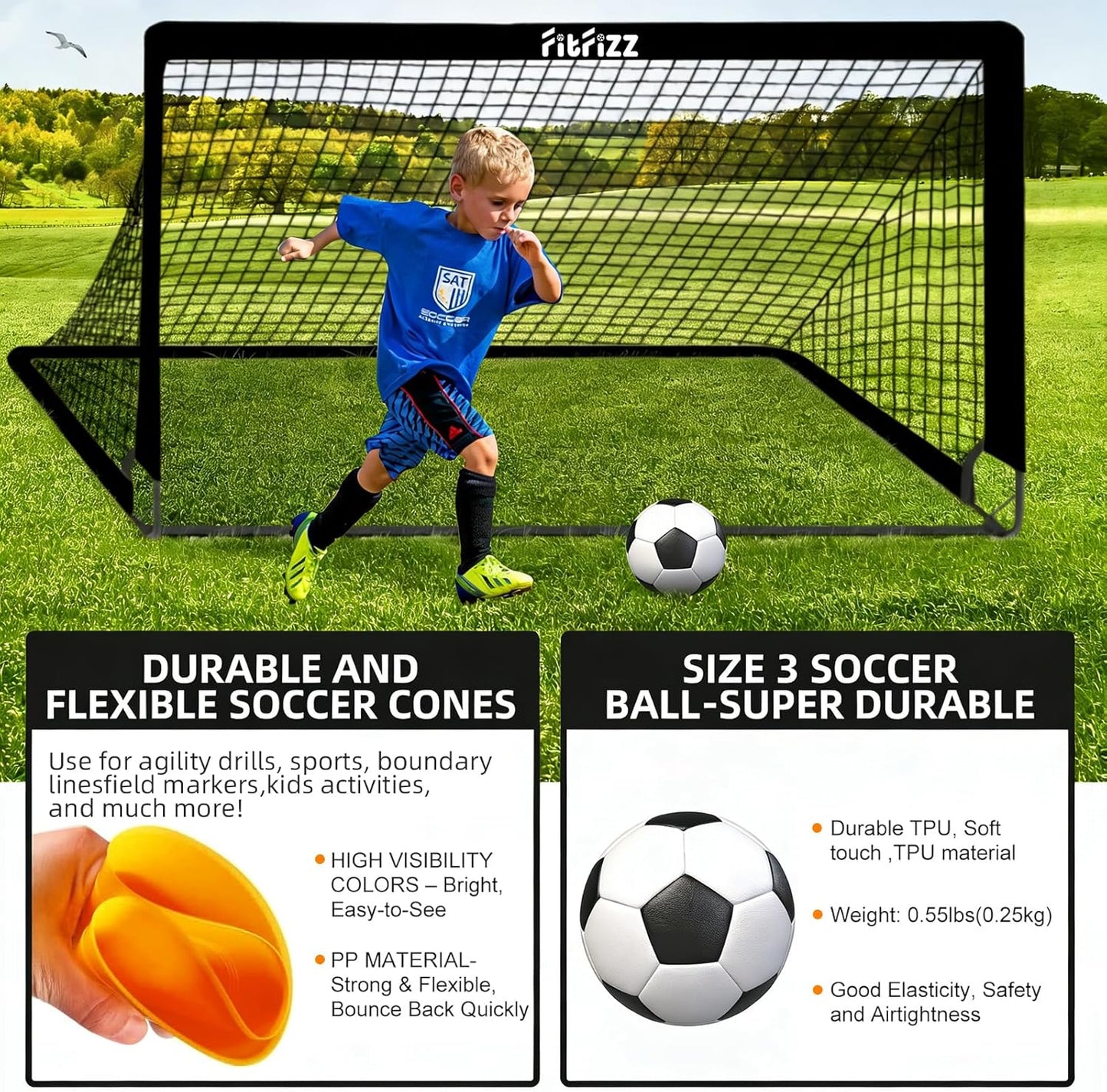 Skiennix Soccer Goal - 6x4ft Portable Pop-Up Net Set with Ball, Ladder & Cones for Backyard Training