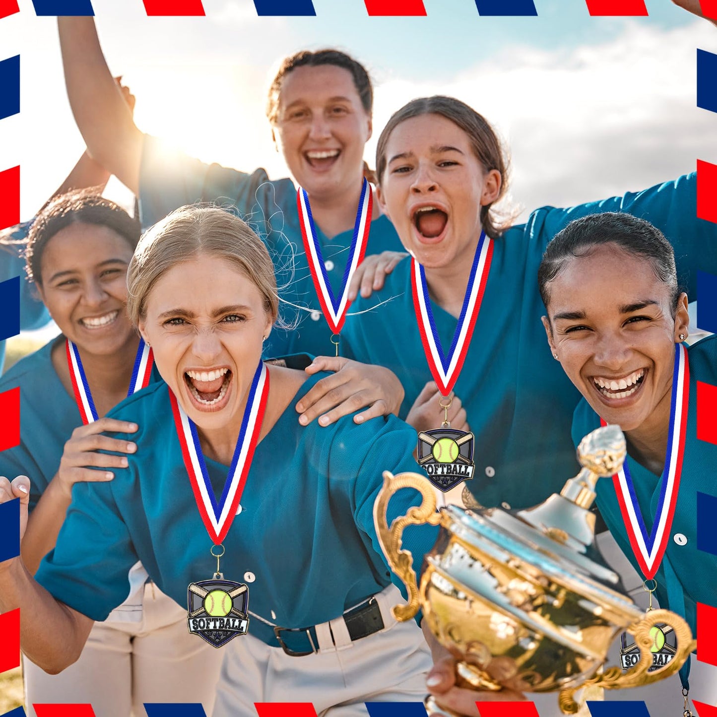 Trnayi 40 Pcs 10/20 /30/40 Pcs Award Medals Bulk Sports Medals with Neck Ribbons 2.4 Inch Winner Award Trophy Prize Gift for Sports Themed Party Favors Tournaments Match (Softball)